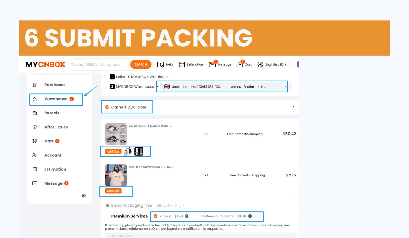 Submit packing for stored products