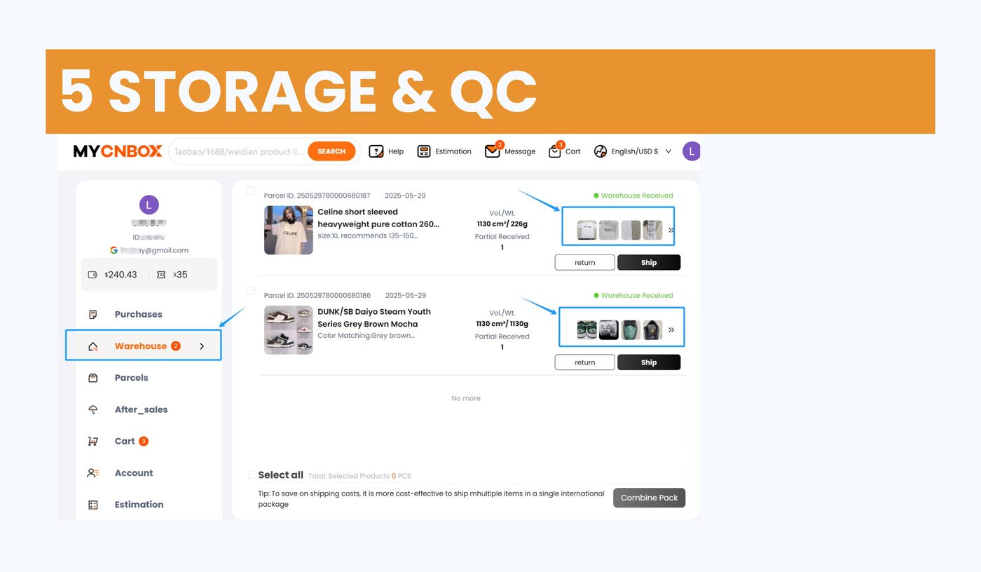 MyCNBox QC package screen