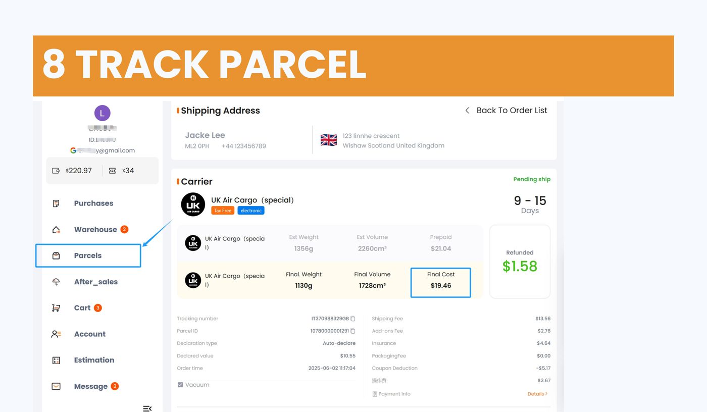 Track shipped parcels in MyCNBox