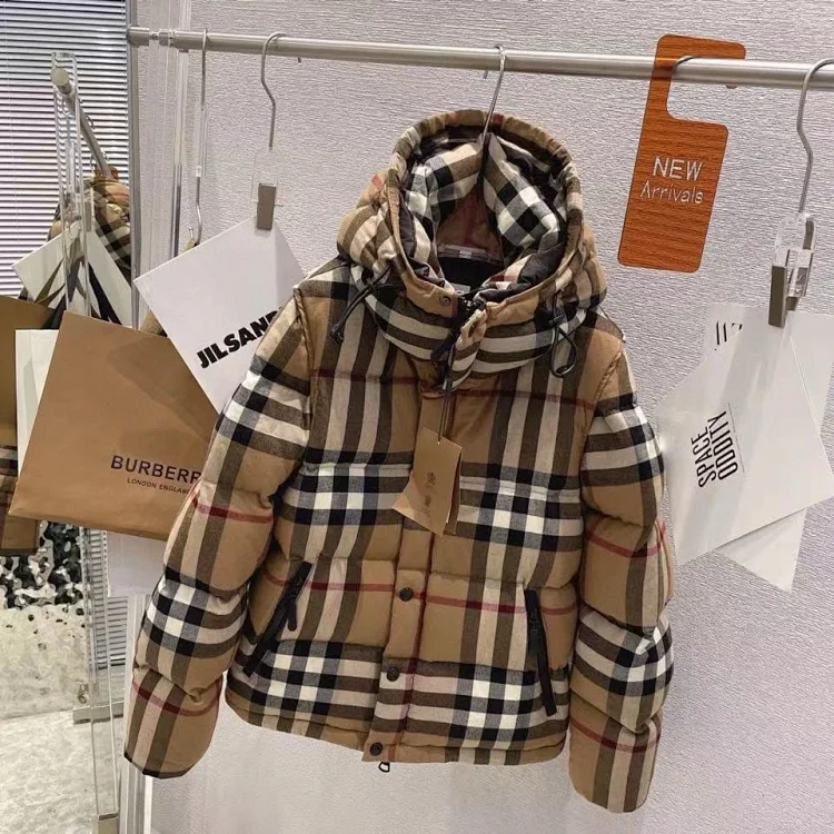 Burberry Beige Plaid Hooded Pu